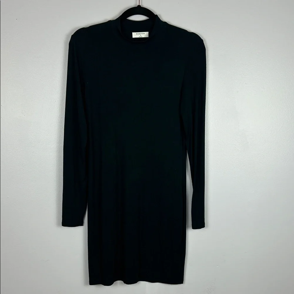 Aritzia Babaton Classic Versatile Mock Neck Long Sleeve Mini Dress Medium Black - Picture 3 of 12